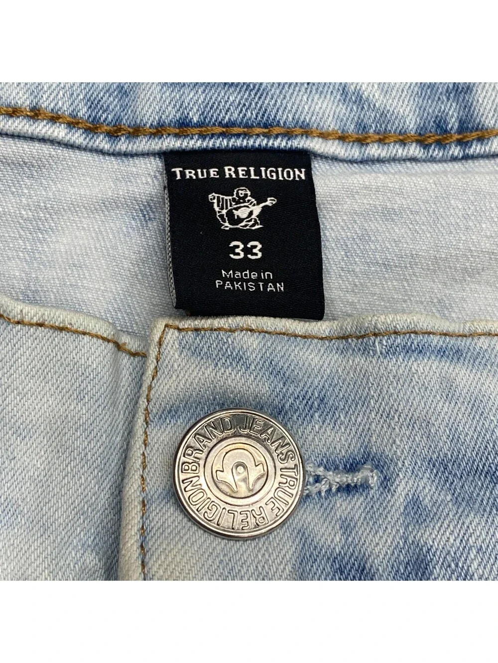 True Religion Jeans Men 33x33 Geno Relaxed Slim Fit Light Wash Bleach Blue Denim